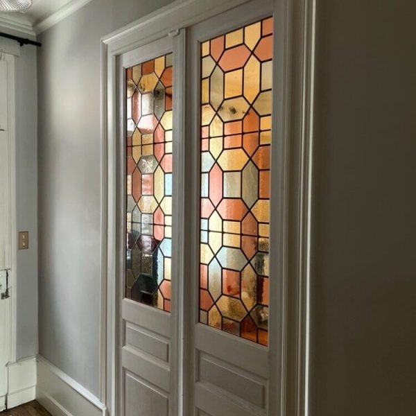 Porte intérieure double vantaux à vitraux